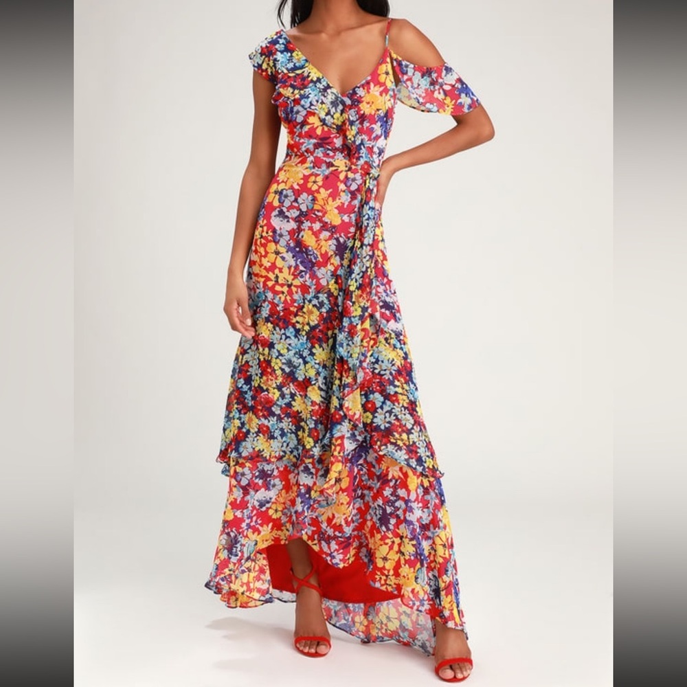 Lulu's Red Multi Floral Maxi Dress